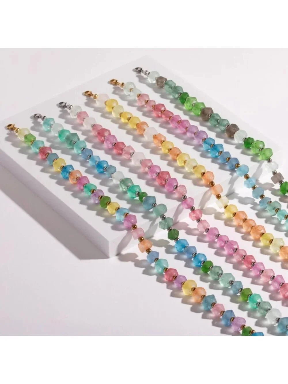 Handmade Chunky Frosted Sea Glass Beaded Necklace - Boho Adjustable 16-18